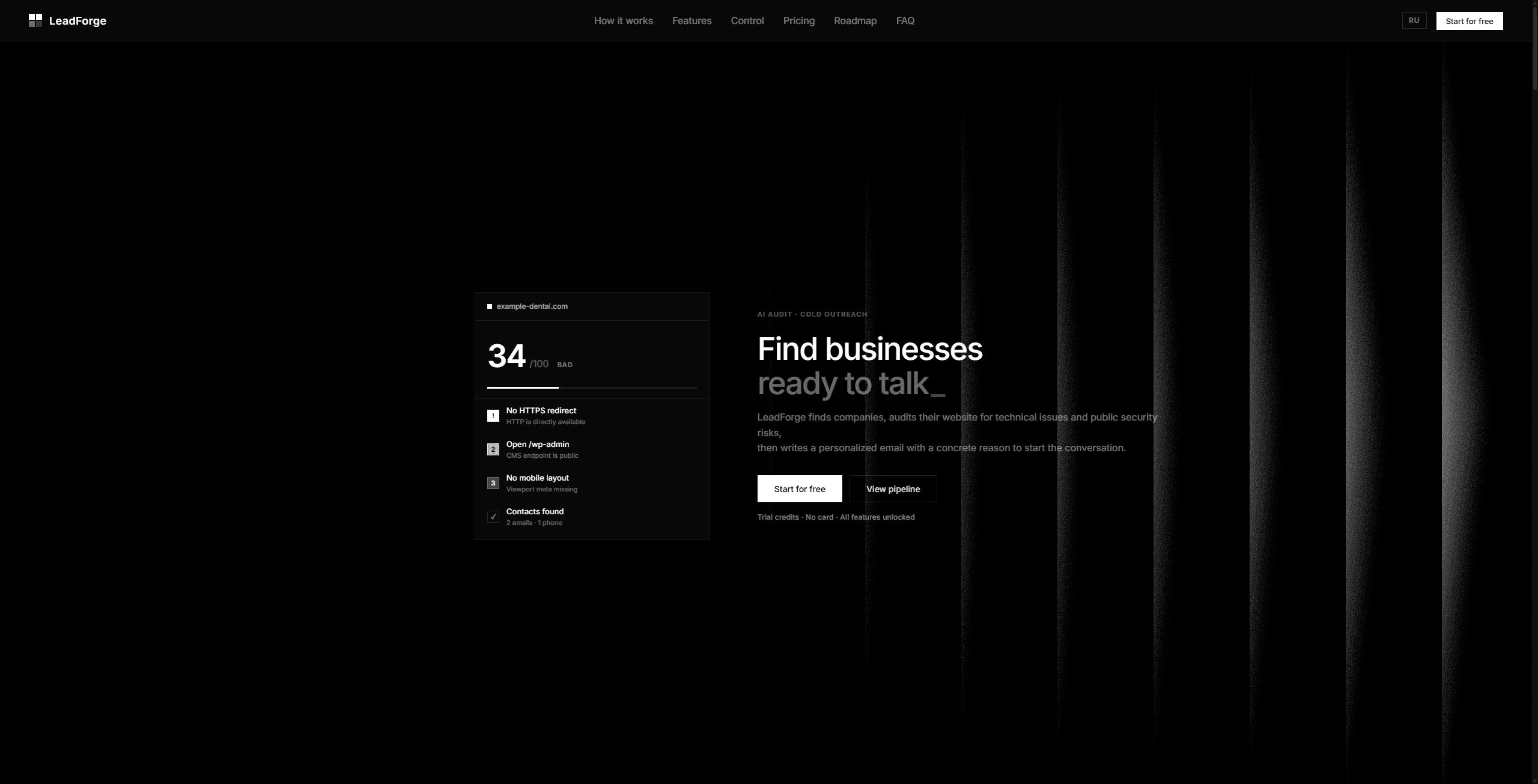 LeadForge — AI-платформа для аутрича — leadforge.io screenshot